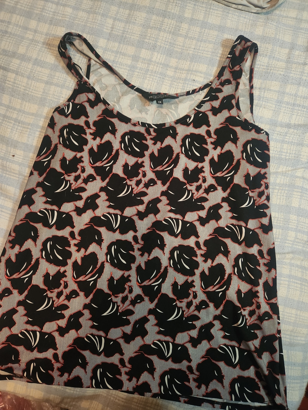 Michel Studio Black Camisole with Red Floral Outline